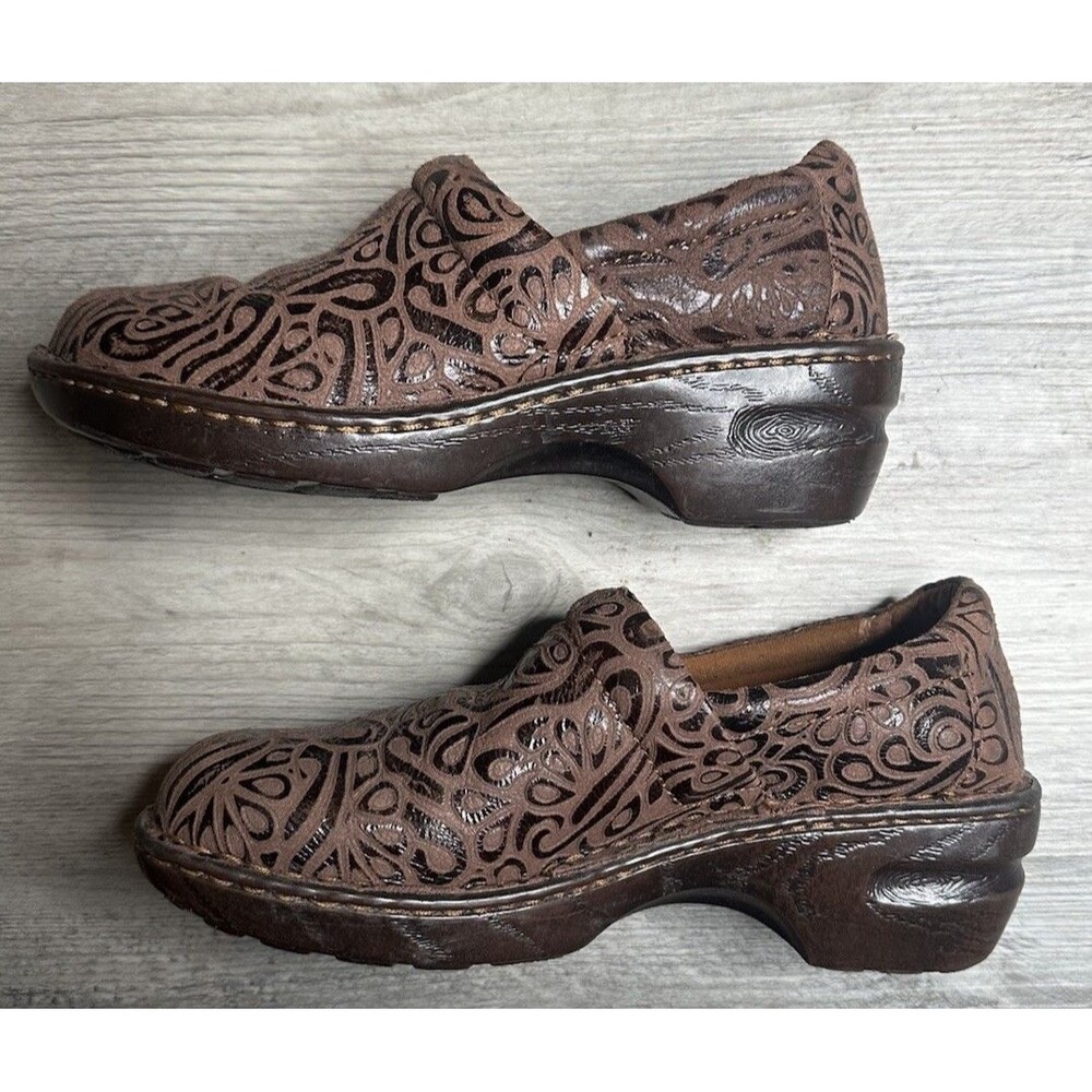 boc Brown Laser-Cut Leather Slip-On Clogs - Picture 2 of 10